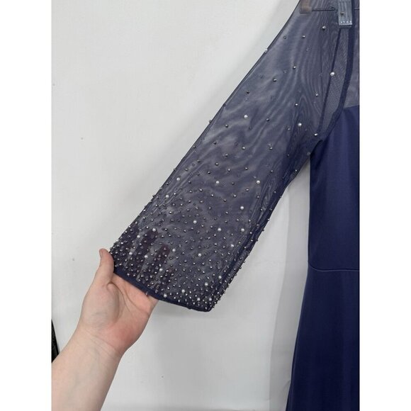 Alex Evenings Beaded Sleeve Maxi Dress Women 10 Purple Ruched Whimsical Feminine - Picture 7 of 11